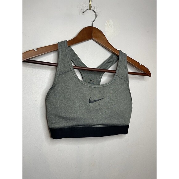 Nike Dri Fit Women's XS Gray Logo Sports Bra Racerback Padded Classic - Picture 2 of 4